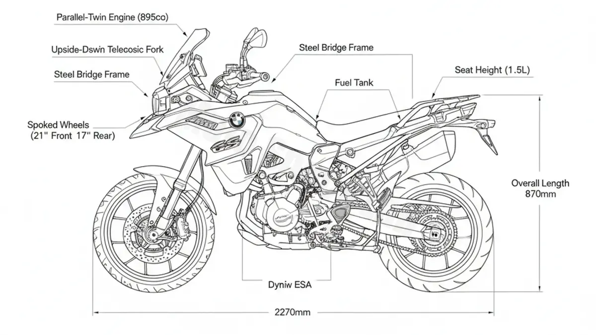 BMW F 900 GS (Euro 5+) - 0K61 Specs: Engine Oil, Gap & Tire PSI