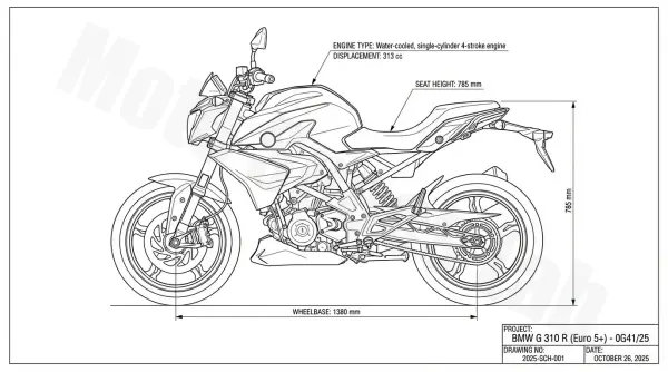 BMW G 310 R (Euro 5+) - 0G41/25 Service Guide: Oil Level & Tire Specs specs