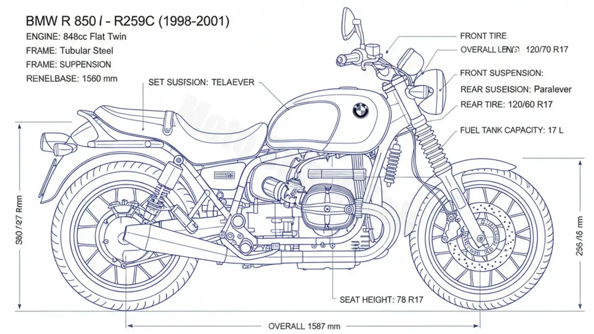 BMW R 850 C - R259C (1997 – 2000) Factory Oil & Tire Pressure Data specs