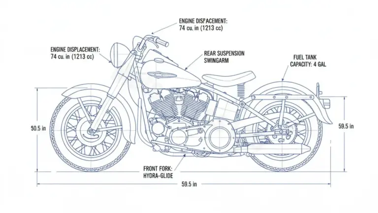 Harley-Davidson DUO GLIDE (PANHEAD) – FL-74 (1958-1964) Data: Oil Capacity & Rim Specs