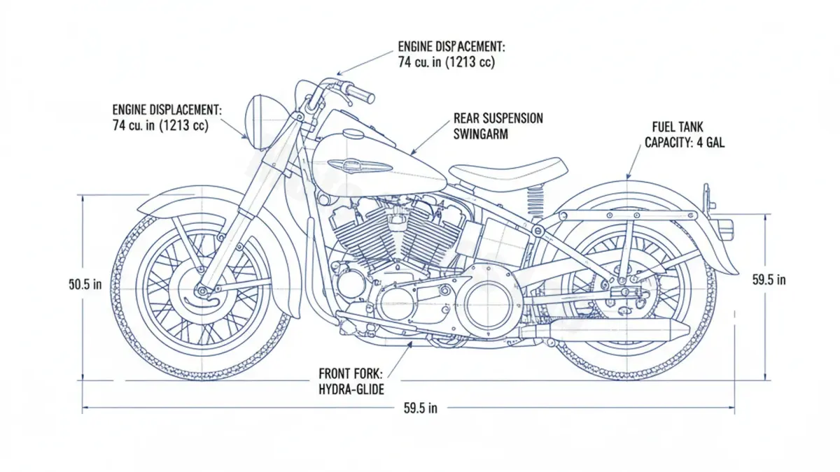 Harley-Davidson DUO GLIDE (PANHEAD) - FL-74 (1958-1964) Data: Oil Capacity & Rim Specs specs