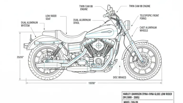 Harley-Davidson DYNA GLIDE LOW RIDER (TWIN CAM) – FXDL/99 Specs: Oil Capacity & Tire Pressure