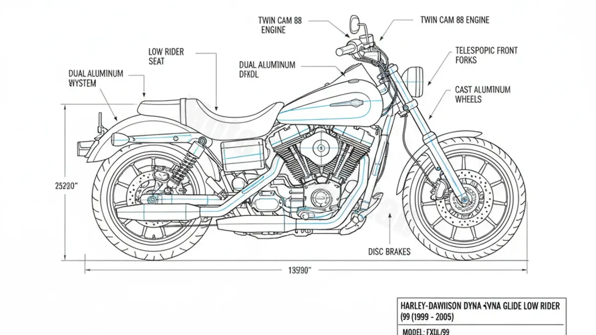 Harley-Davidson DYNA GLIDE LOW RIDER (TWIN CAM) - FXDL/99 Specs: Oil Capacity & Tire Pressure specs