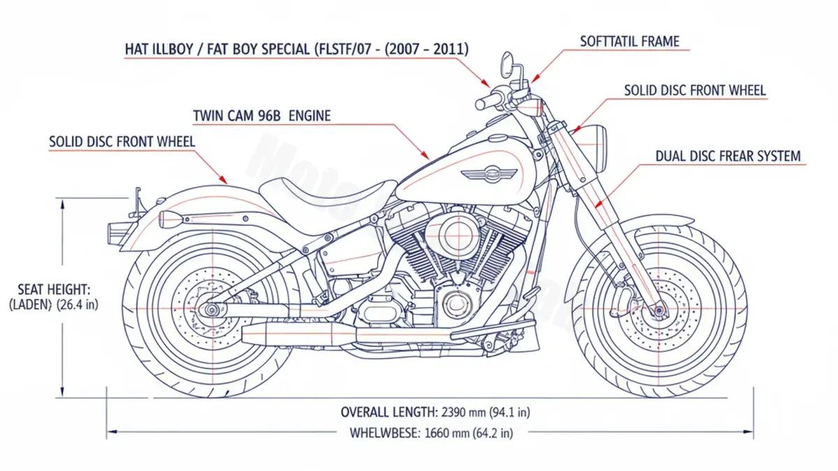 Harley-Davidson FAT BOY/FAT BOY SPECIAL (FLSTFB) - FLSTF/07 (2007–2017) Factory Oil & Tire Pressure Data specs
