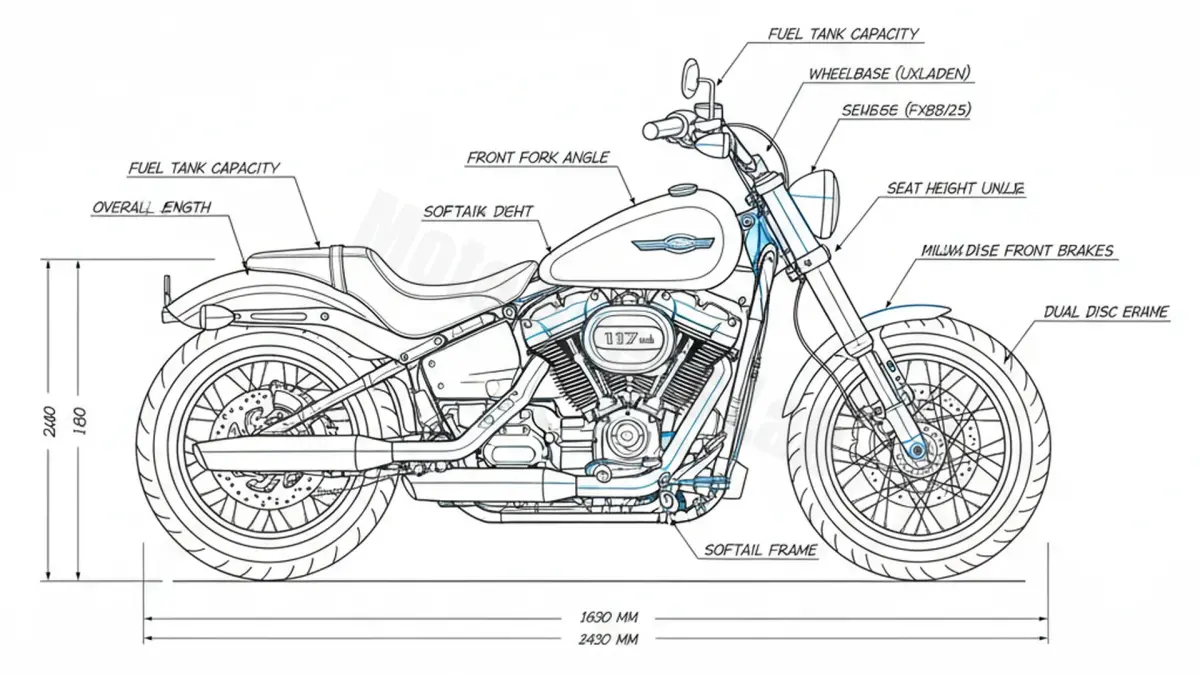 Harley-Davidson Softail Street Bob (117 cui) - FXBB/25 (2024-2025) Data: Oil Capacity & Rim Specs
