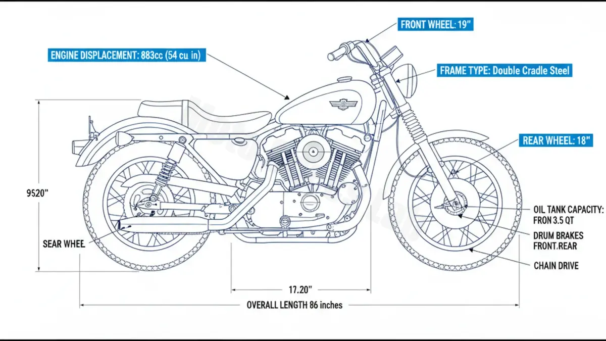 Harley-Davidson SPORTSTER 900 (XLH/XLCH) - 66-XLH Specs: Engine Oil, Gap & Tire PSI
