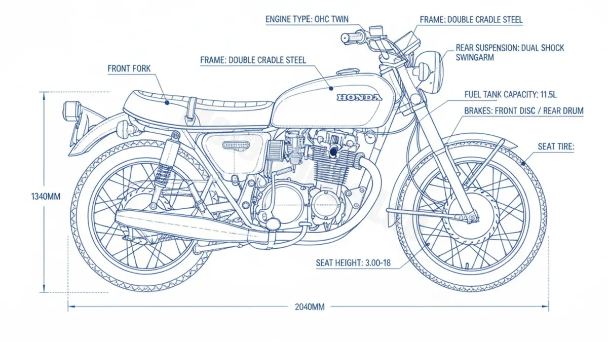 Honda CB 250 G - CB250G (1974 – 1976) Data: Oil Capacity & Rim Specs specs