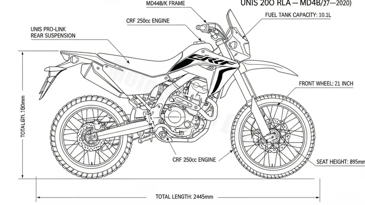 Honda CRF 250 RLA RALLY - MD44B/K Specs: Engine Oil, Gap & Tire PSI specs
