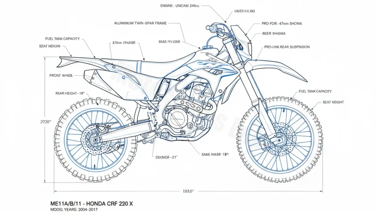 Honda CRF 250 X - ME11A/B/11 (2004 – 2017) Factory Oil & Tire Pressure Data specs