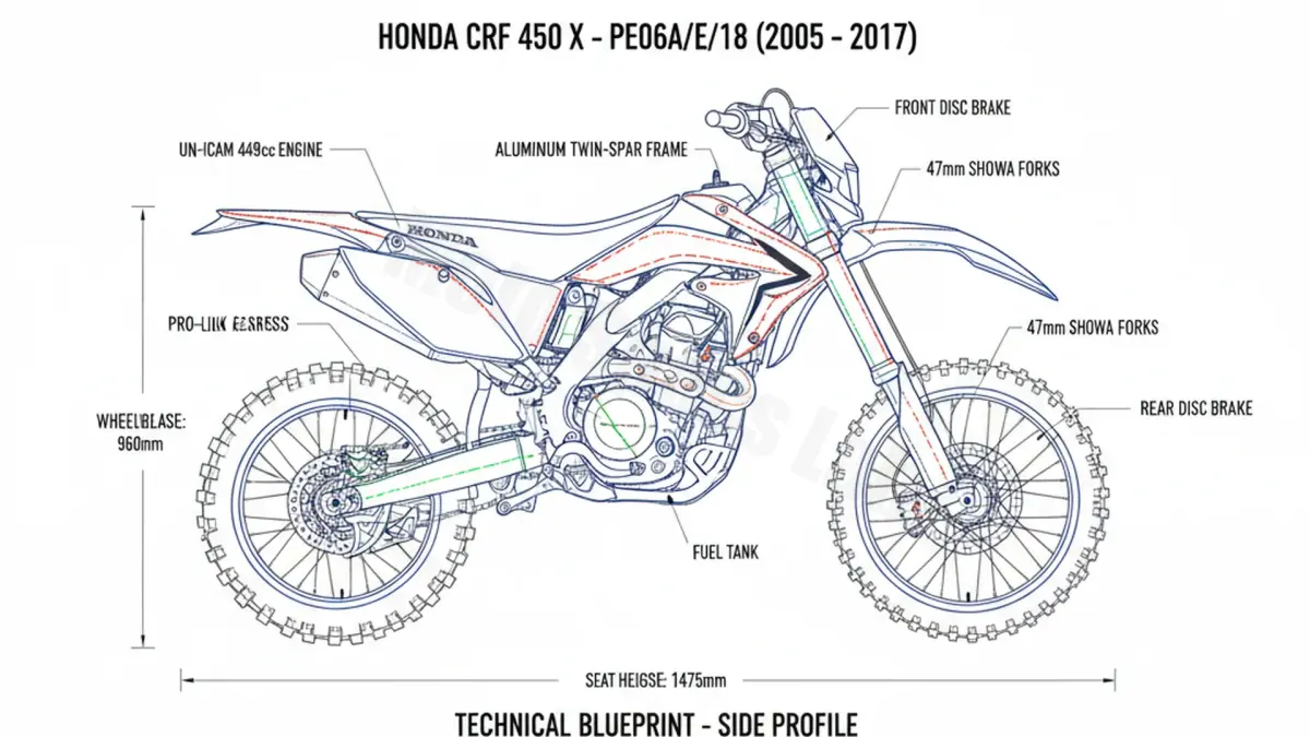 Honda CRF 450 X - PE06A/E/18 Specs: Engine Oil, Gap & Tire PSI