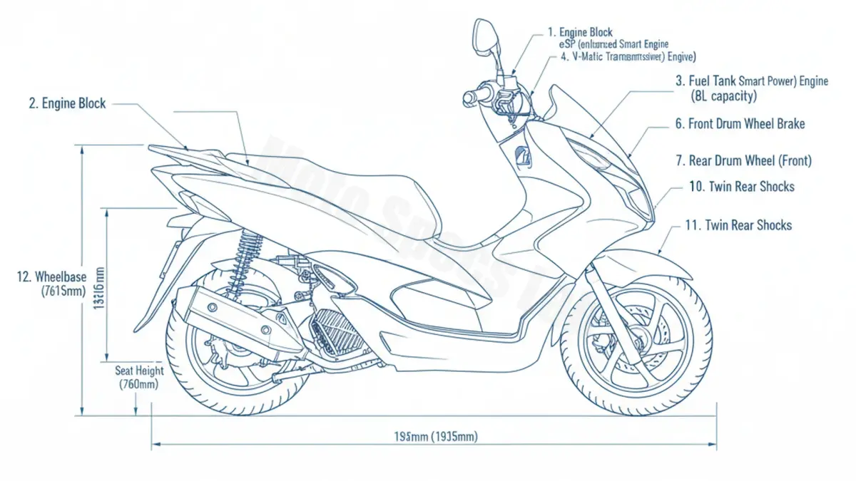Honda PCX 125 - JF47 Tire Pressure, Oil Type & Fluid Specs specs
