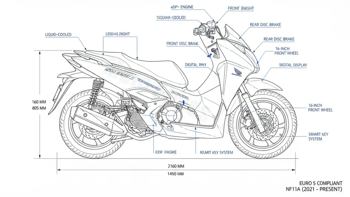 Honda SH 350 I (EURO 5) - NF11A Workshop Data: Fluids, Plugs & Tires specs