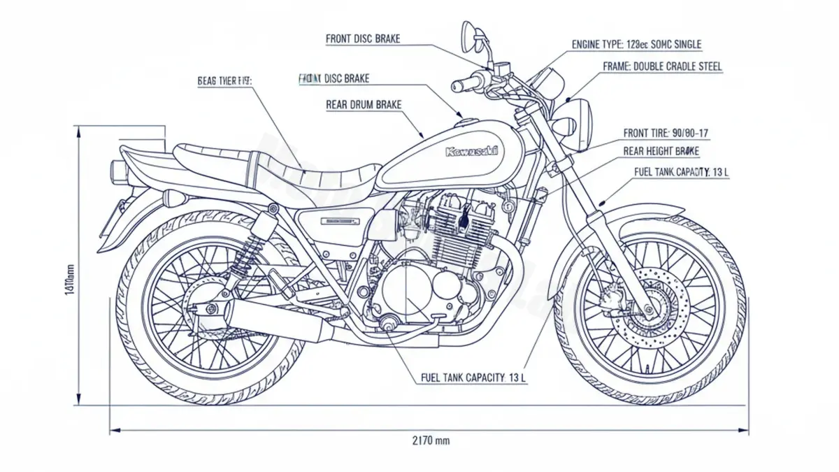 Kawasaki ELIMINATOR 125 - BN125A Tire Pressure, Oil Type & Fluid Specs