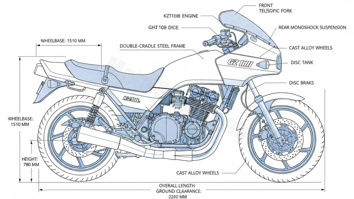 Kawasaki GPZ 1100 (GP) - KZT10B-B Service Data: Oil, Battery & Specs specs