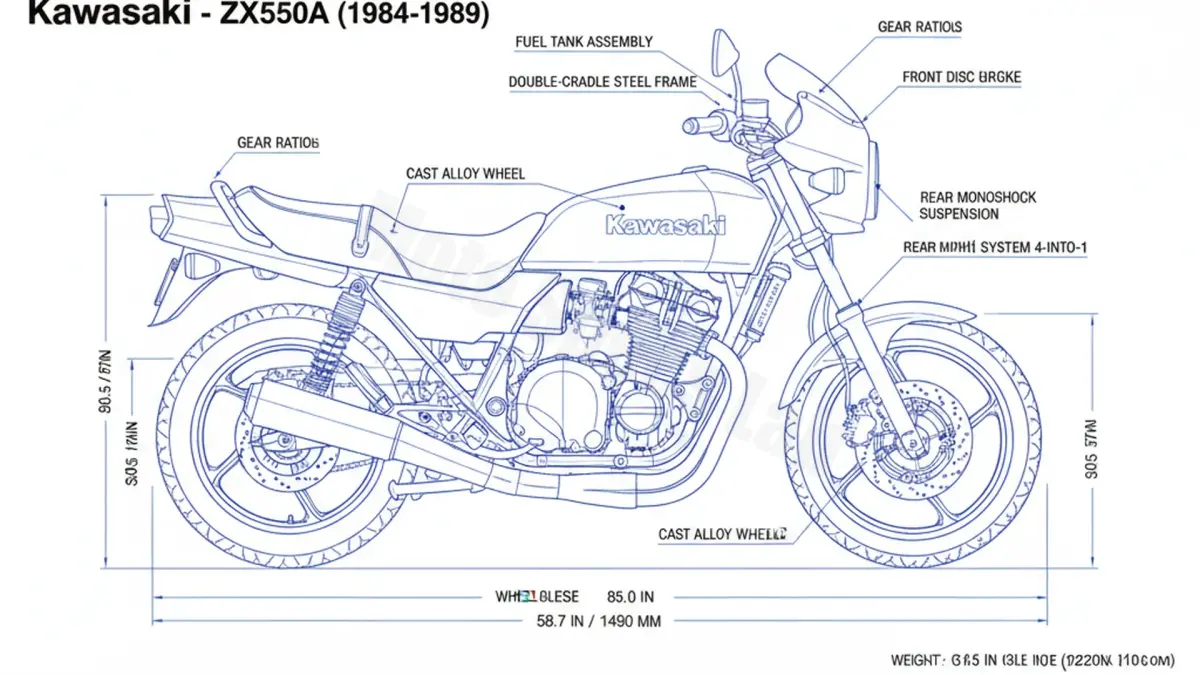 Kawasaki GPZ 550 - ZX550A Maintenance Schedule & Torque Settings specs