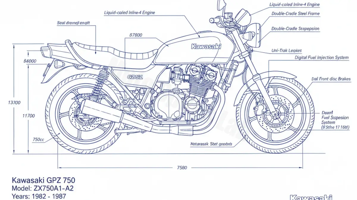 Kawasaki GPZ 750 - ZX750A1-A2 (1983-1984) Data: Oil Capacity & Rim Specs specs