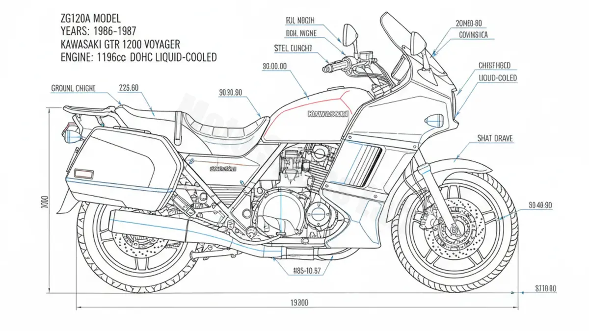 Kawasaki GTR 1200 VOYAGER - ZG1200A (1986) Data: Oil Capacity & Rim Specs