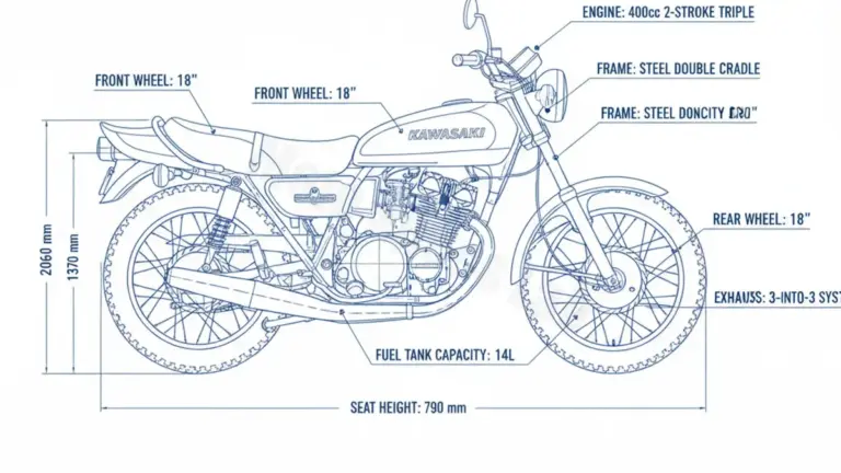 Kawasaki KH 400 – S3F Specs: Oil Capacity & Tire Pressure