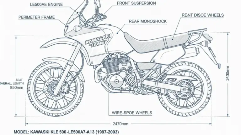 Kawasaki KLE 500 – LE500A7-A13 Workshop Data: Fluids, Plugs & Tires
