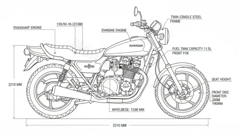 Kawasaki LTD 450 – EN450A Tire Pressure, Oil Type & Fluid Specs