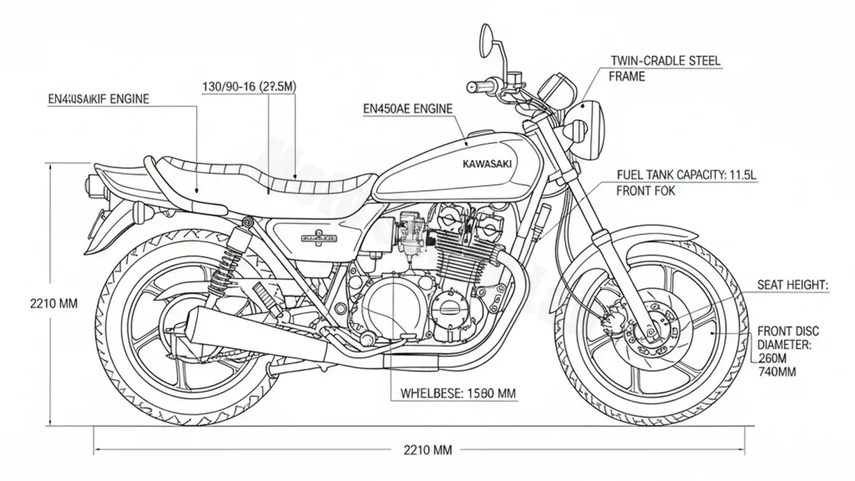 Kawasaki LTD 450 - EN450A Tire Pressure, Oil Type & Fluid Specs