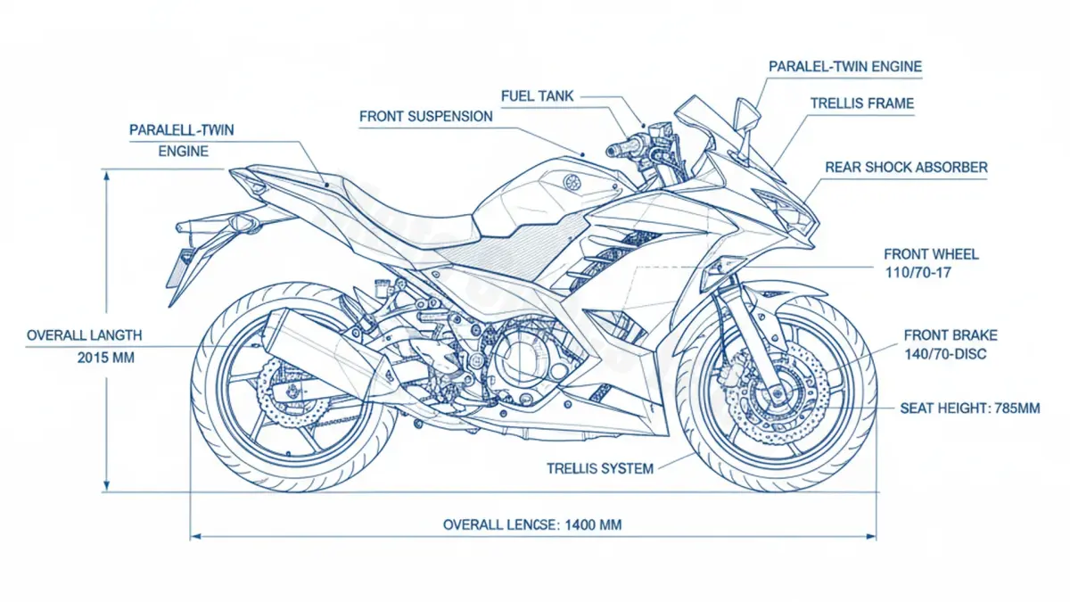 Kawasaki NINJA 300/R - EX300 Tire Pressure, Oil Type & Fluid Specs specs
