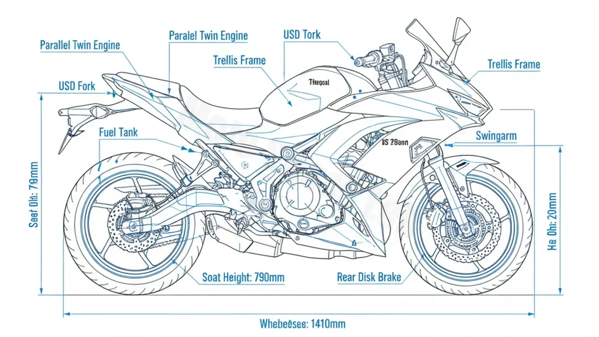 Kawasaki NINJA 650 (EURO 4/5) - EX650M/S Specs: Engine Oil, Gap & Tire PSI specs