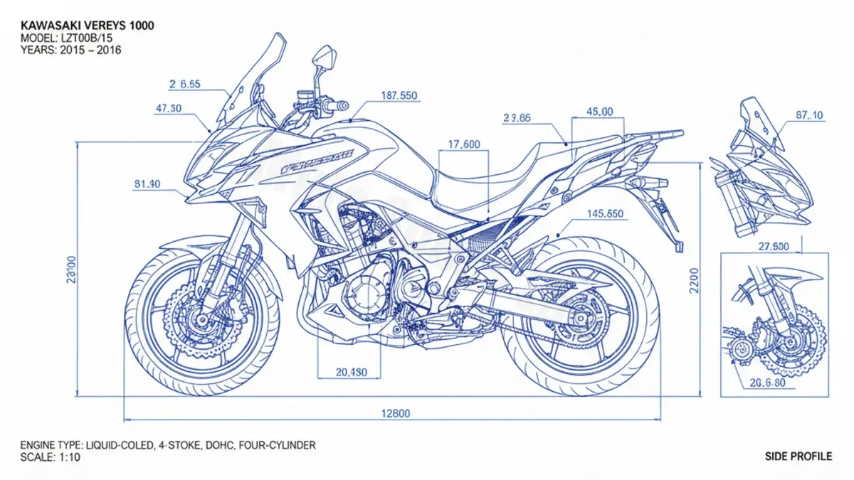 Kawasaki VERSYS 1000 - LZT00B/15 Workshop Data: Fluids, Plugs & Tires specs
