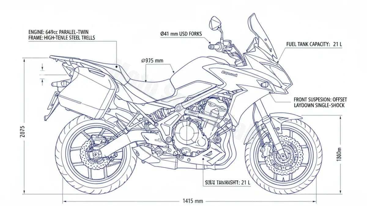 Kawasaki VERSYS 650 TOURER/GRAND TOURER (EURO 5) - VERSYS650/21 Specs: Engine Oil, Gap & Tire PSI specs