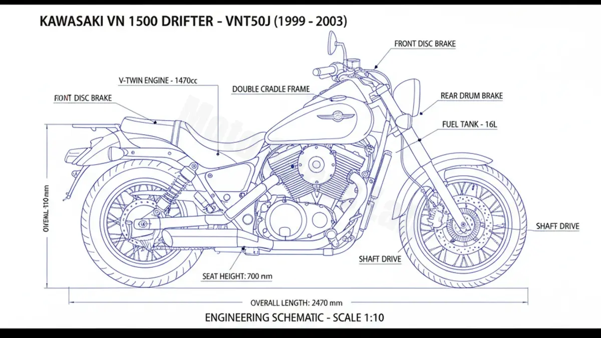 Kawasaki VN 1500 DRIFTER - VNT50J Tire Pressure, Oil Type & Fluid Specs