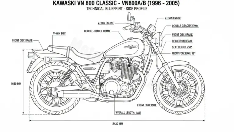 Kawasaki VN 800 CLASSIC – VN800A/B Tire Pressure, Oil Type & Fluid Specs
