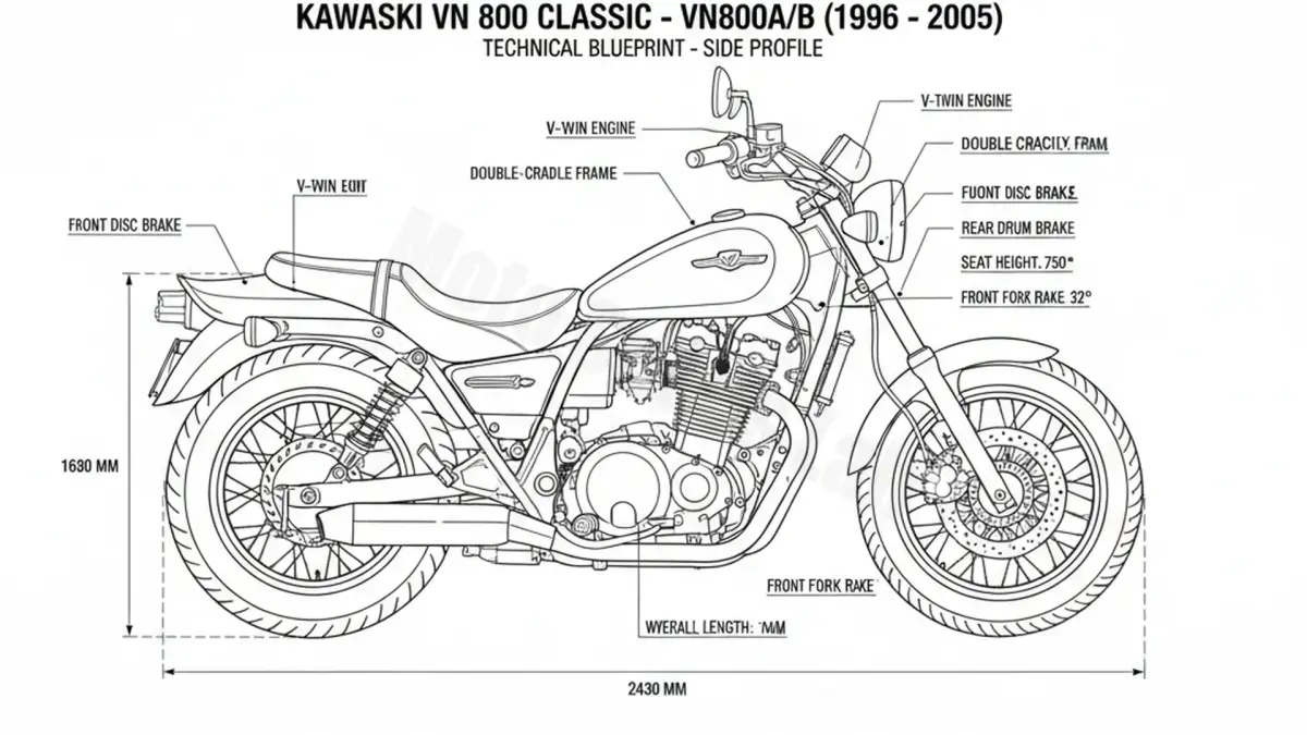 Kawasaki VN 800 CLASSIC - VN800A/B Tire Pressure, Oil Type & Fluid Specs specs