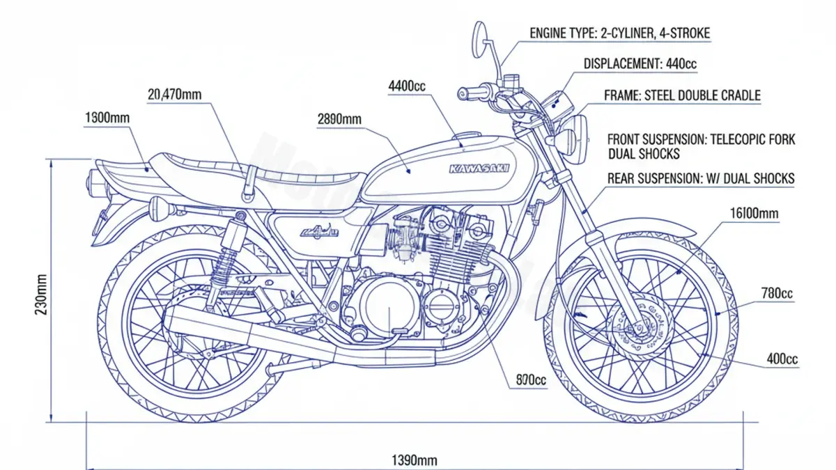 Kawasaki Z 440 (2-ZYLINDER) - KZ440A/C-H Workshop Data: Fluids, Plugs & Tires specs