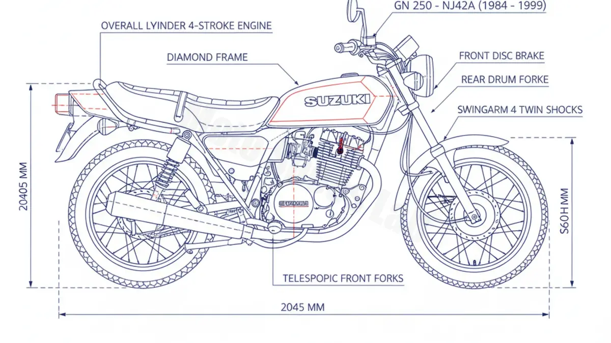 Suzuki GN 250 - NJ42A Specs: Engine Oil, Gap & Tire PSI specs