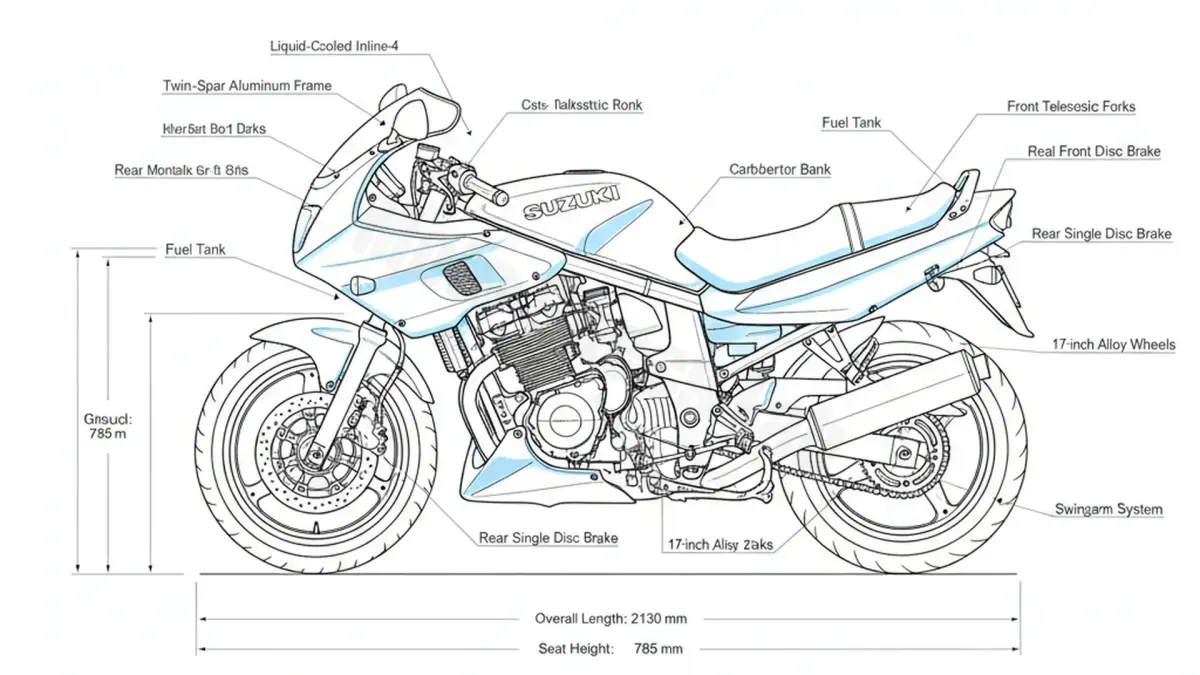 Suzuki RF 600 R - GN76B Tire Pressure, Oil Type & Fluid Specs specs