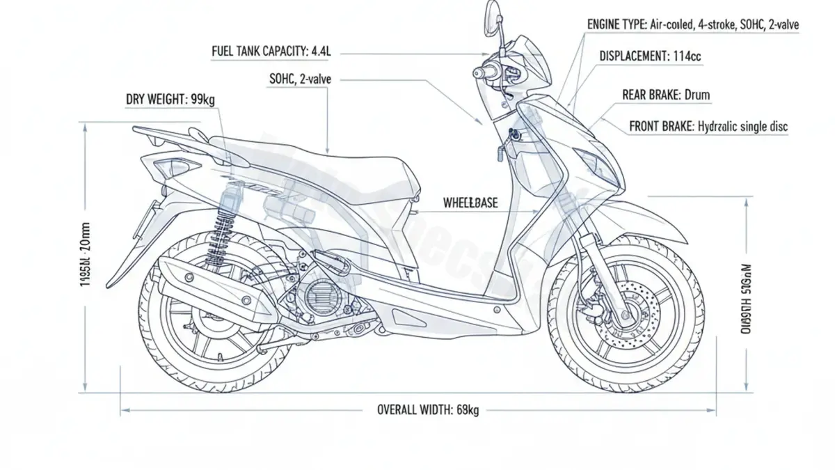 Yamaha D'ELIGHT 110 (XC115) - XC115 Service Data: Oil, Battery & Specs specs