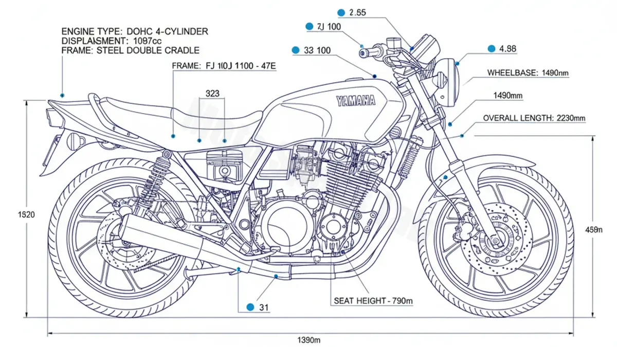 Yamaha FJ 1100 - 47E (1984 – 1985) Data: Oil Capacity & Rim Specs