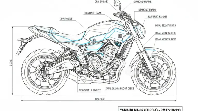 Yamaha MT-07 (EURO 4) – RM17/18/33 Tire Pressure, Oil Type & Fluid Specs