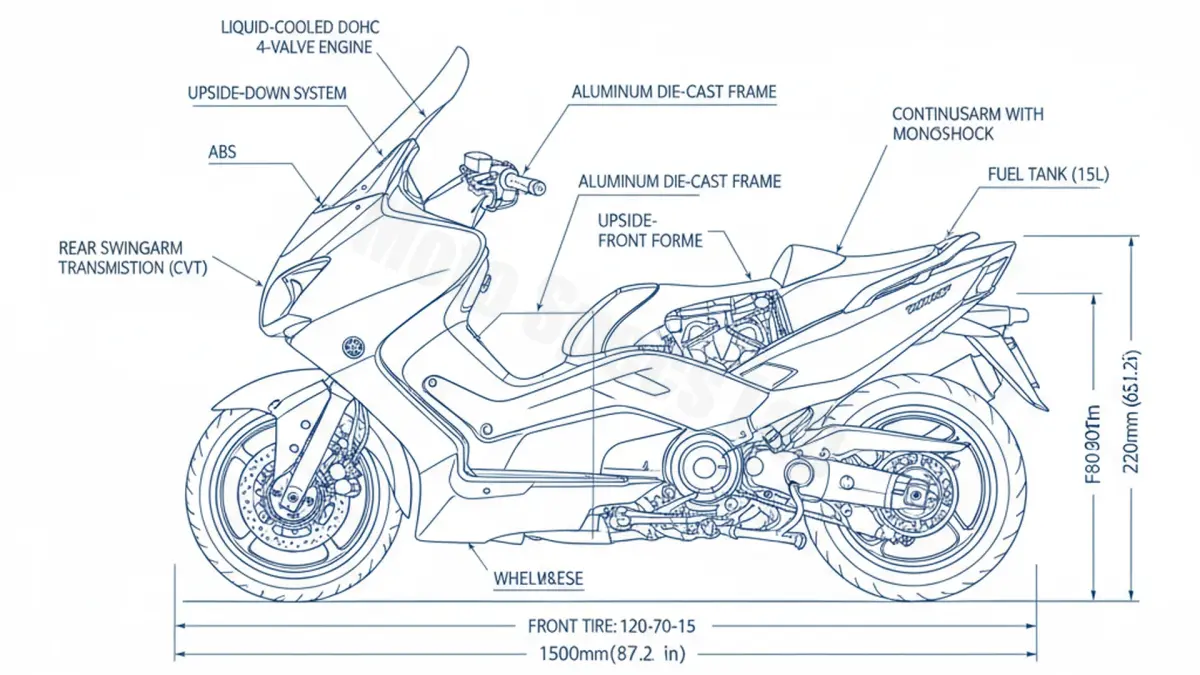 Yamaha T-MAX 500 ABS (XP 500) - SJ06 Workshop Data: Fluids, Plugs & Tires specs