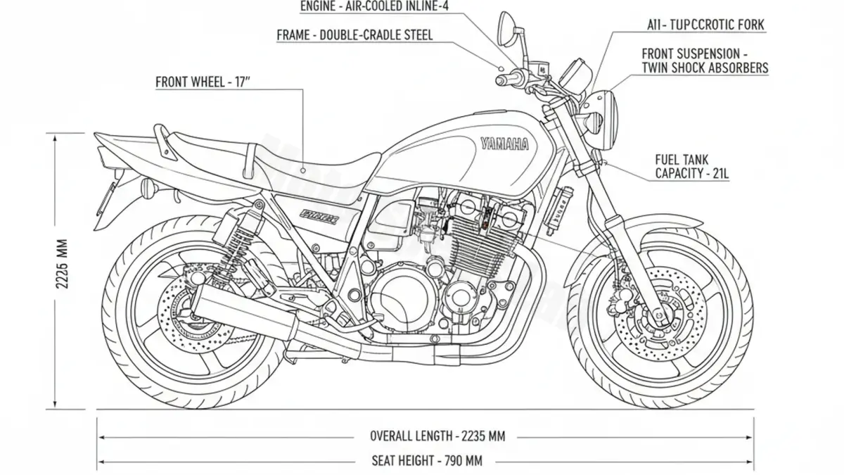 Yamaha XJR 1300 - RP10 Specs: Engine Oil, Gap & Tire PSI specs